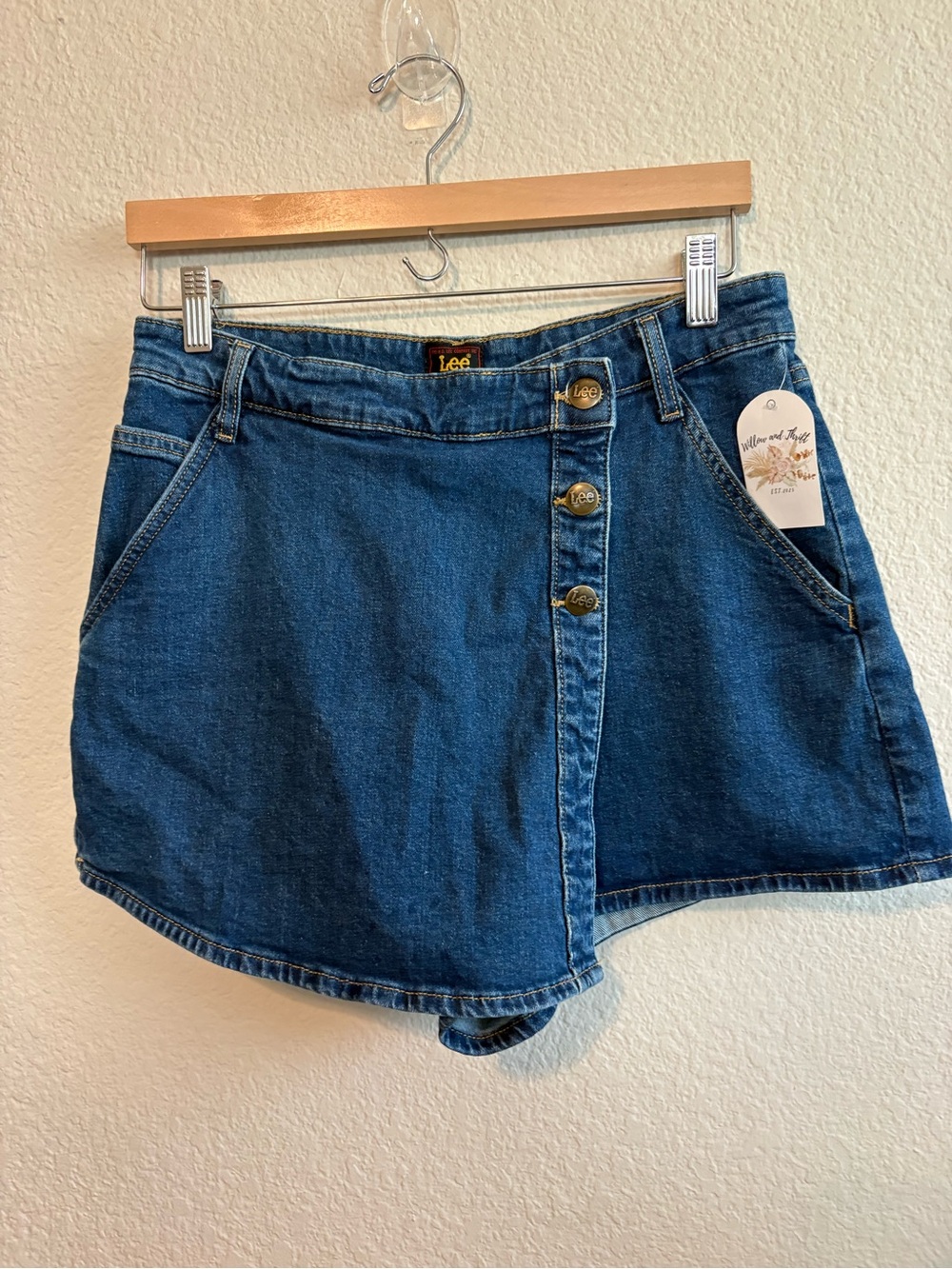 Lee Dark Blue Denim Skort Shorts with Front Button Placket